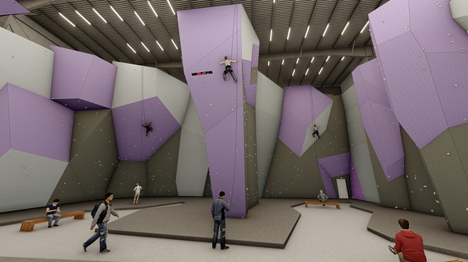 Indoor renderings of DYNO Detroit, a new indoor rock climbing gym coming to Detroit's Eastern Market.