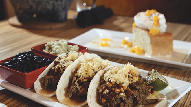 Mole verde brisket tacos and Barrio tres leches from Barrio in Birmingham.
