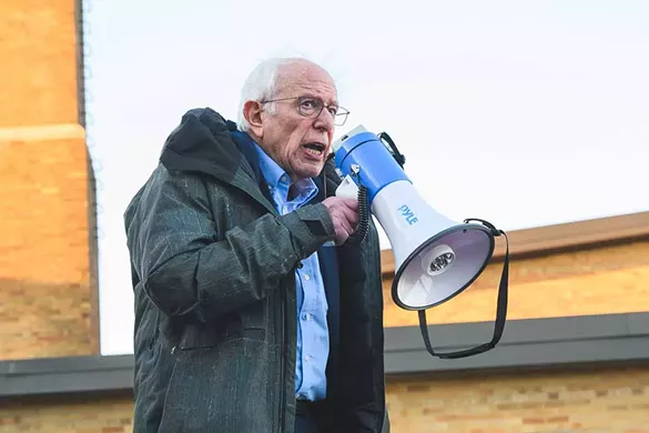 Sen. Bernie Sanders address supporters outside Lincoln High School in Warren.