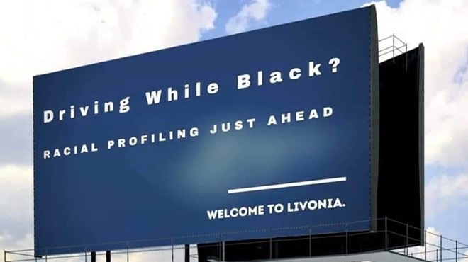 Billboard in Redford Township calls out racial profiling by Livonia police.