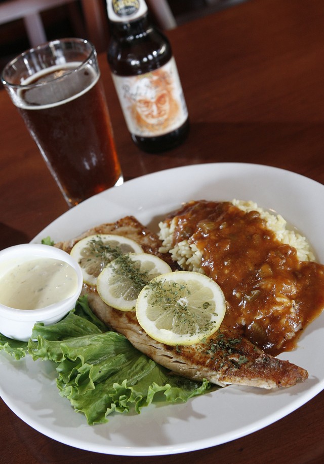 Broiled whitefish and Founders' Red's Rye Pale Ale from Square Lake Diner in Troy.