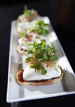 Bruschetta with fig jam, burrata cheese, prosciutto and extra virgin olive oil, from Garage Grill & Fuel Bar in Northville.