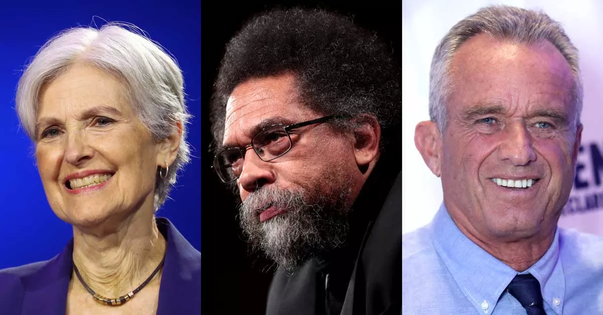 Image: Third-party candidates Jill Stein of the Green Party, Cornel West of the People’s Party, and independent Robert F. Kennedy, Jr.