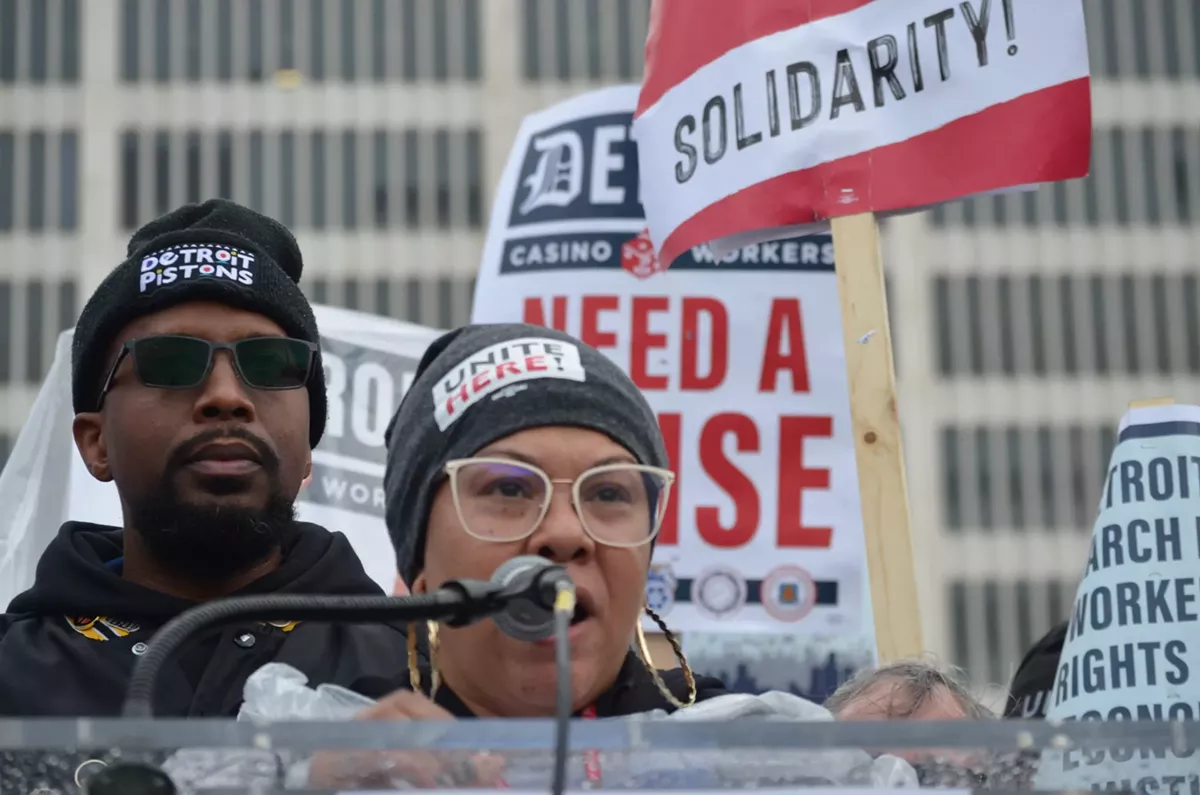 Image: UNITE HERE Local 24 president Nia Winston at the March for Workers’ Rights and Economic Justice in Detroit on Oct. 19, 2023.