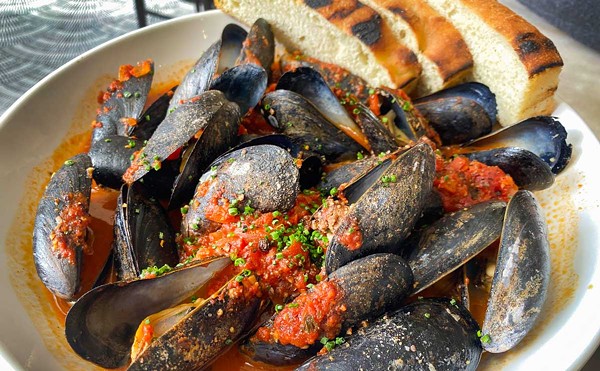 Ciao serves its mussels in a shakshuka sauce with merguez, essentially a Moroccan plate.