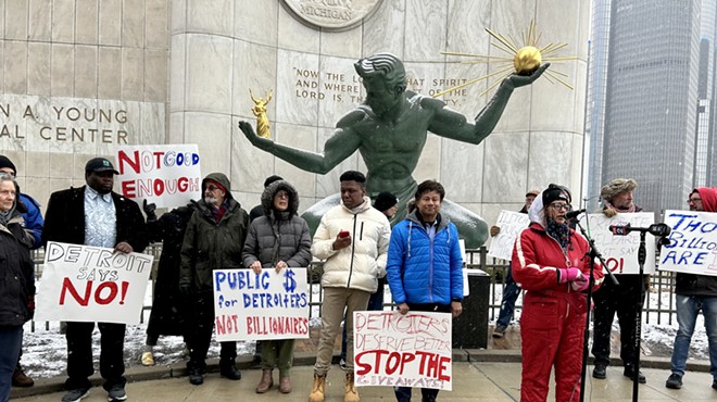 Protesters called on Detroit City Council to oppose a tax incentive plan for the Ilitch organization and billionaire Stephen Ross earlier this month.