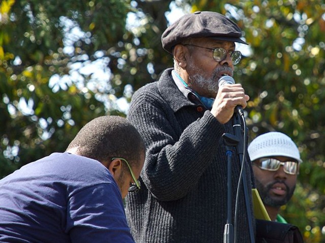 Amiri Baraka at a Malcolm X Day gathering in Oakland, Calif. In Detroit, he praised the &quot;united front&quot; that secured Obama's second term.
