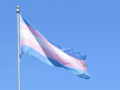 A transgender pride flag.