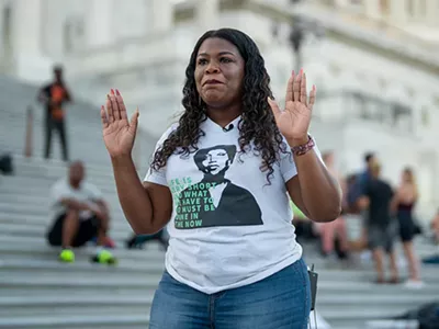 U.S. Rep. Cori Bush protesting to extend the eviction moratorium at the U.S. Capitol.