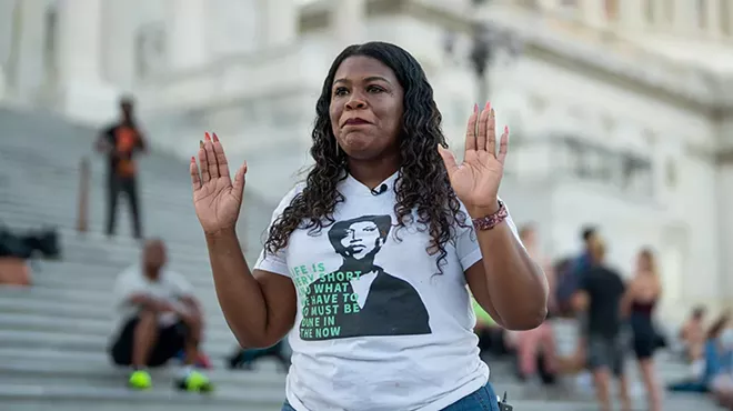 U.S. Rep. Cori Bush protesting to extend the eviction moratorium at the U.S. Capitol.