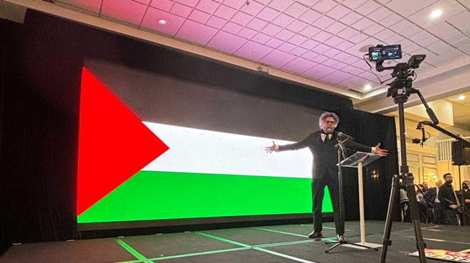 Cornel West shows solidarity with the people of Palestine at a Dearborn rally.