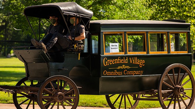 Greenfield Village is offering rides in its old-timey "Omnibus" horse-drawn carriages.