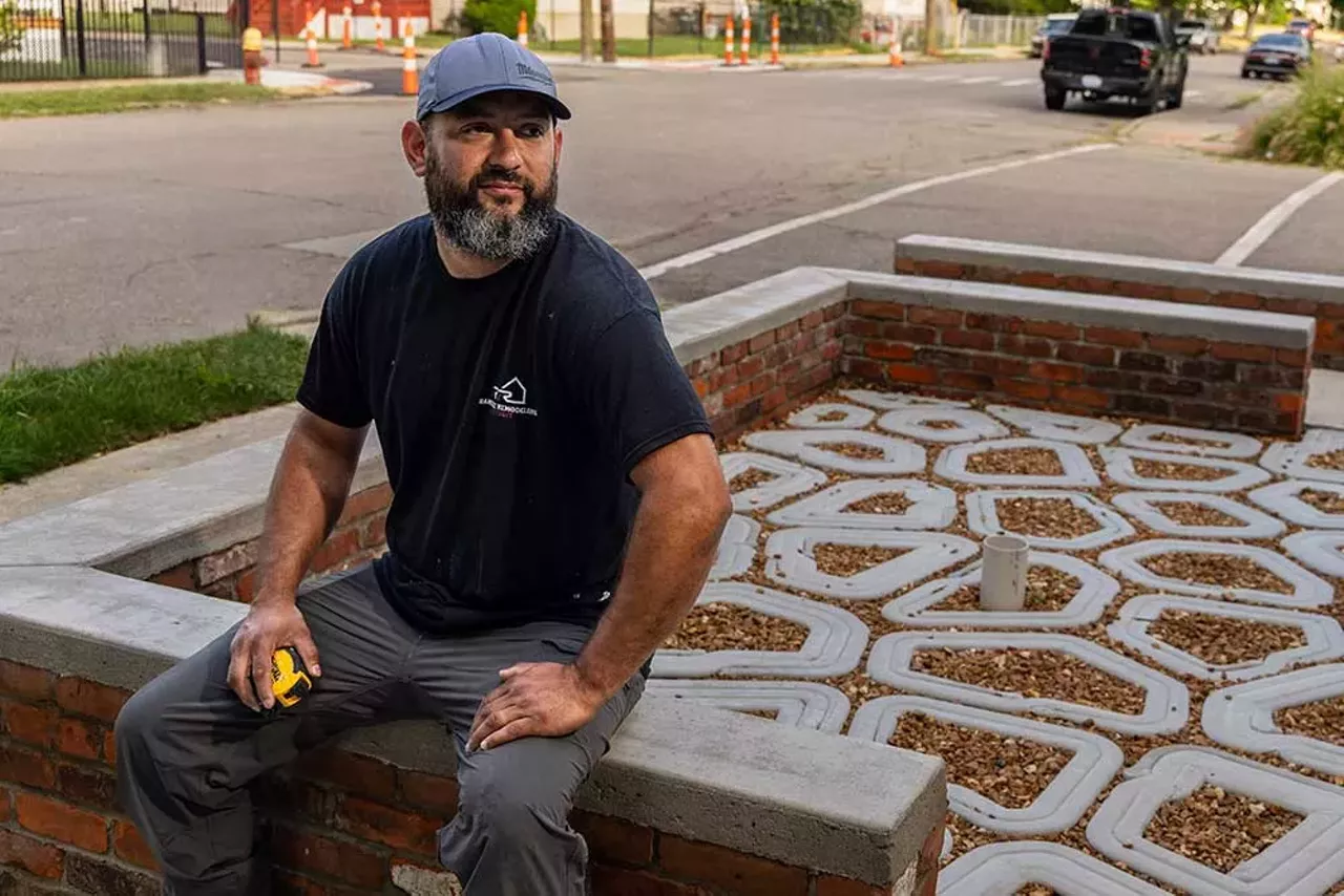 Javier Ramirez, from Ramirez Remodeling, played a key role in installing the 3D pavers in front of the Design Build Green Tech Hub. The pavers also function as a water filtration system.