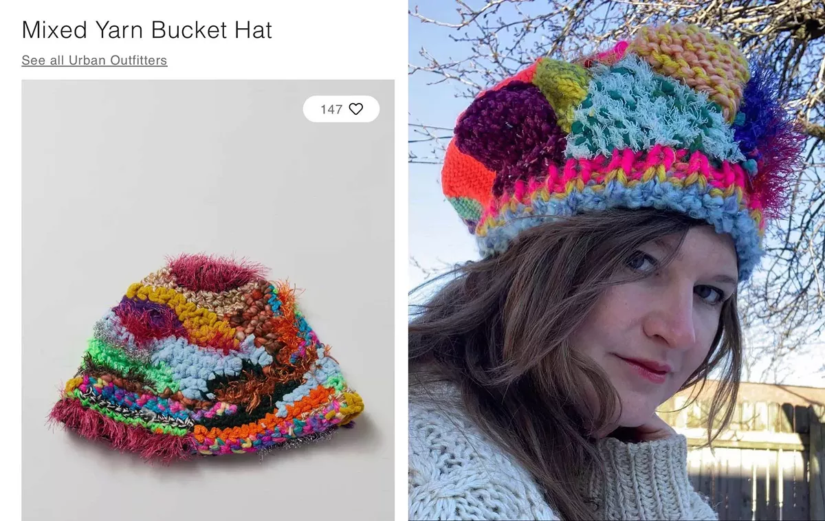 Image: A hat sold by Urban Outfitters bears a striking similarity to designs by Detroit artist Johanna Ulevich.