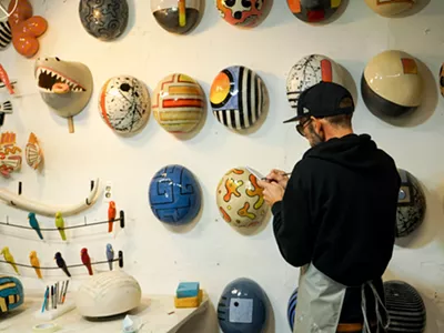 Artist Iggy Sumnik and his ceramic “Jellybeans.”