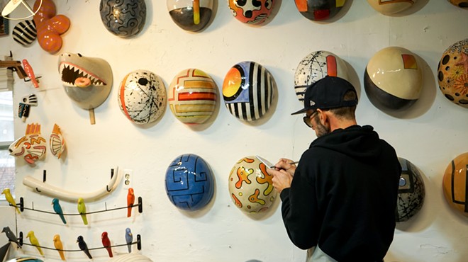 Artist Iggy Sumnik and his ceramic “Jellybeans.”