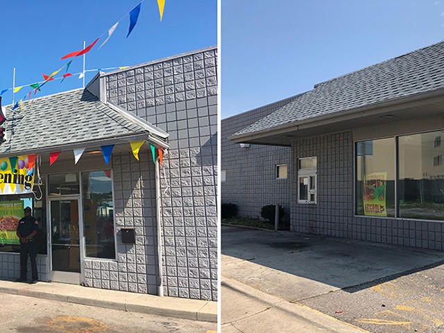 The Asian Corned Beef at 19102 Woodward Ave., Detroit in 2019 (left) and today (right), where it sits empty.