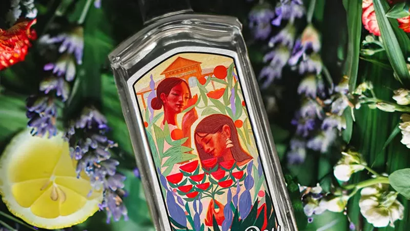 Detroit City Distillery’s Flower Day vodka bottle feature artwork by local artist Ivan Montoya.