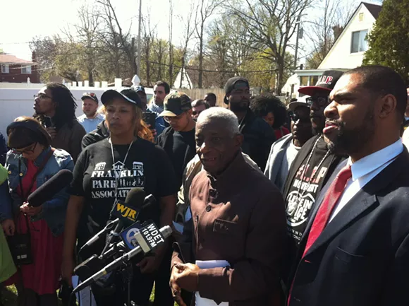 Ron Scott, spokesman for the Detroit Coalition Against Police Brutality, speaks at a press conference on the death of Terrance Kellom on Thursday, April 28, 2015. - Ryan Felton/MT