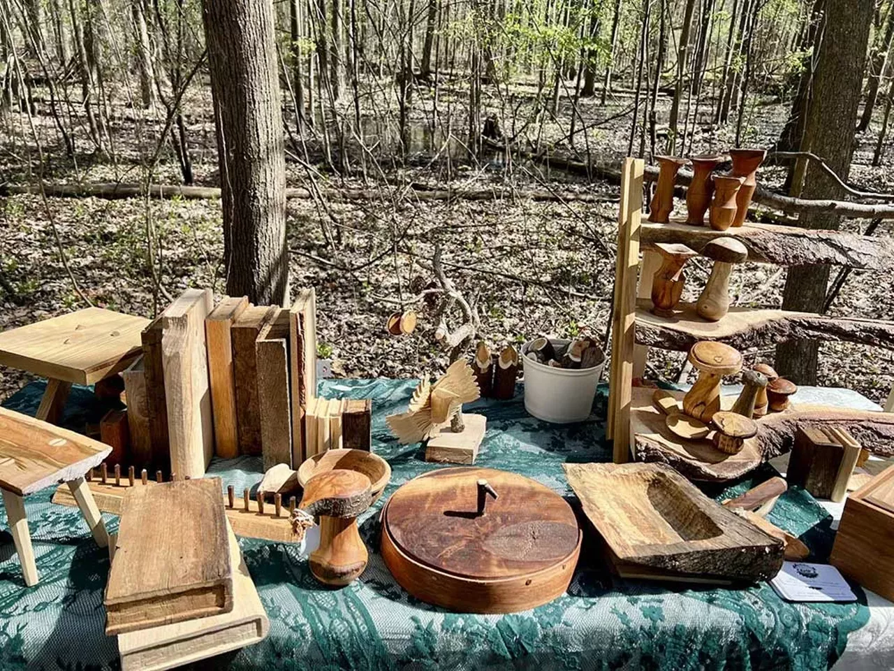 Down the path, Camp 3 Woodworks offered an array of hand-carved wooden objects, ranging from toadstools, books and small household items, with one of their artists carving live nearby.