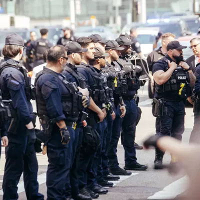 Detroit police at Sunday's protest.