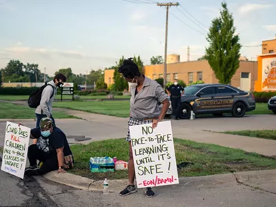 Activist group By Any Means Necessary protests reopening the city’s public schools amid the pandemic.