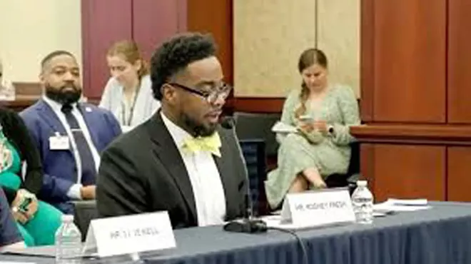 Detroit Public Schools teacher Rodney Fresh addresses the U.S. House Democratic Steering and Policy Committee on Sept. 25, sharing his concerns about a conservative plan to reshape the federal government, known as Project 2025.