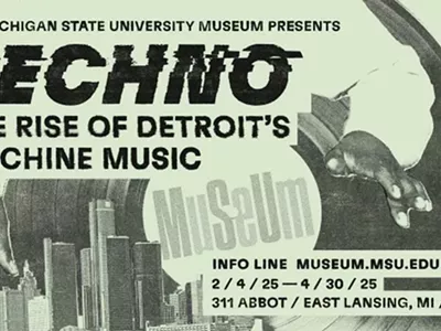 The graphic design for Techno: The Rise of Detroit’s Machine Music resembles old-school rave fliers.