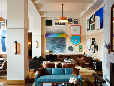 The Shinola Hotel’s Living Room lounge.