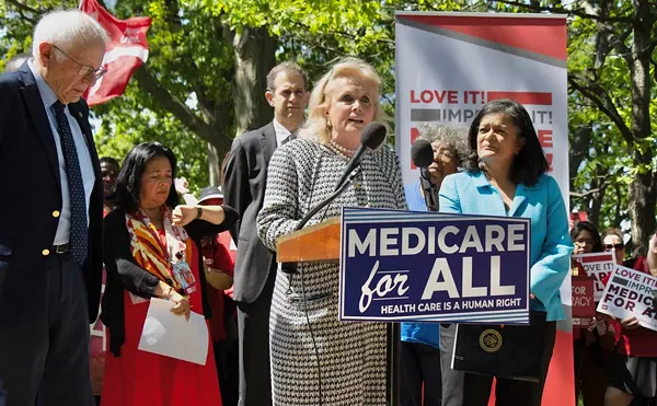 From left: U.S. Senator Bernie Sanders, U.S. Rep. Debbie Dingell, and U.S. Rep. Pramila Jayapal introduce the Medicare for All Act of 2025.