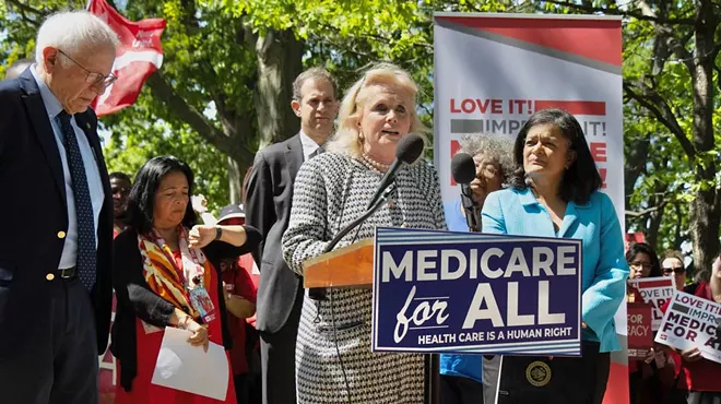 From left: U.S. Senator Bernie Sanders, U.S. Rep. Debbie Dingell, and U.S. Rep. Pramila Jayapal introduce the Medicare for All Act of 2025.