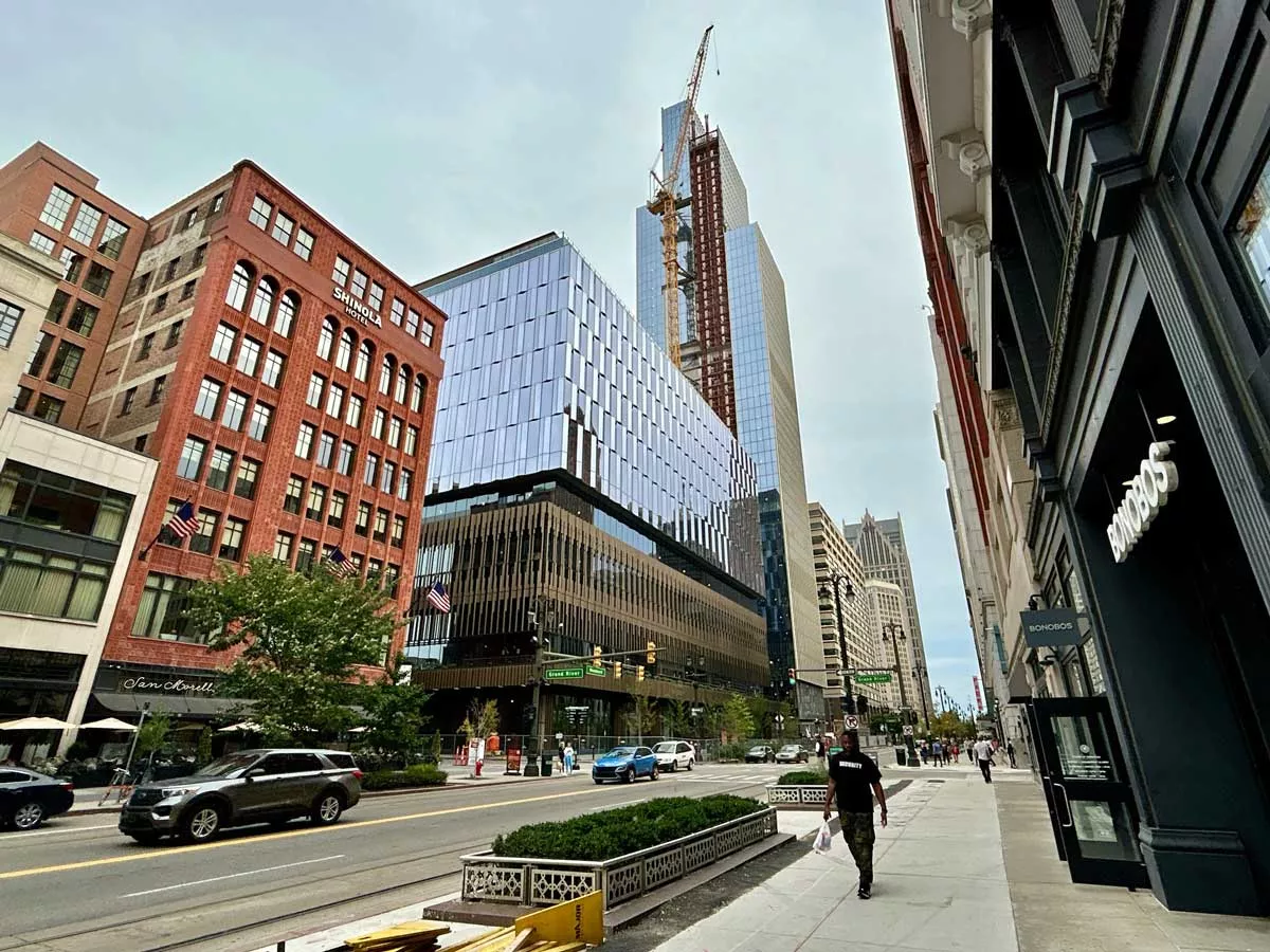Image: Dan Gilbert’s under-construction Hudson’s site tower is located in Detroit’s Downtown Development Authority district.