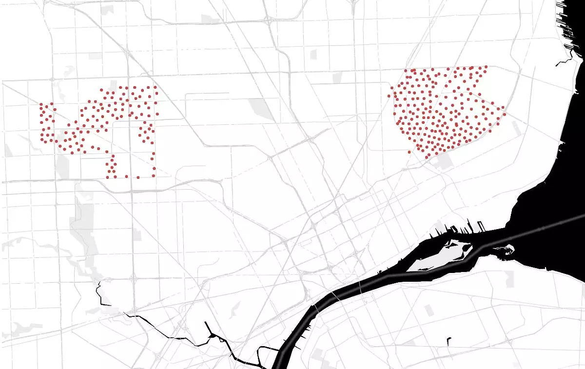 Image: A leaked document revealed the of 25,580 ShotSpotter sensors around the U.S., including two clusters in Detroit.