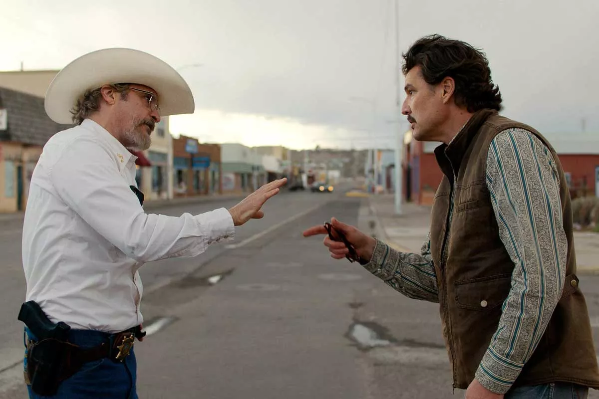 Image: Joaquin Phoenix and Pedro Pascal in Eddington.