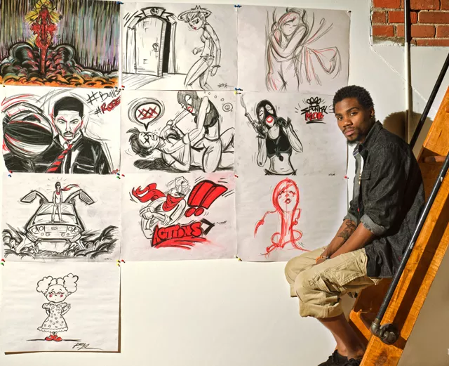Everett Weathersby in his loft with art. - Photo: Doug Coombe