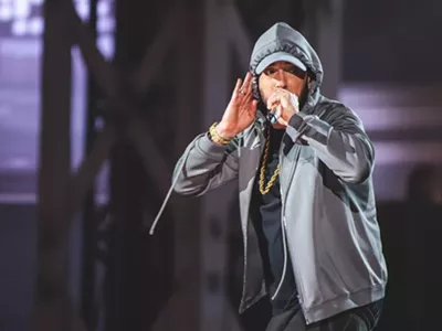 Eminem performs at the Michigan Central Station.