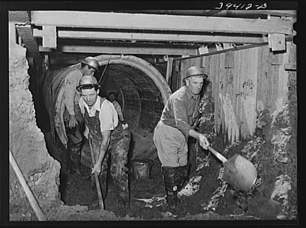 Excavating work for sewage disposal plant in San Diego under the Works Projects Administration in 1941. - Courtesy Library of Congress