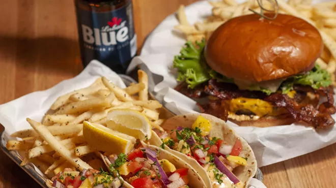 Shrimp tacos and the Anchor Burger.