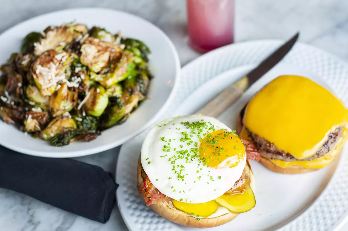 Image: Brussels sprouts and a burger from Ferndale’s Public House.