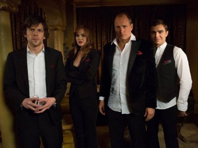 Jesse Eisenberg, Isla Fisher, Woody Harrelson and Dave Franco are magicians who pull off heists in Now You See Me.