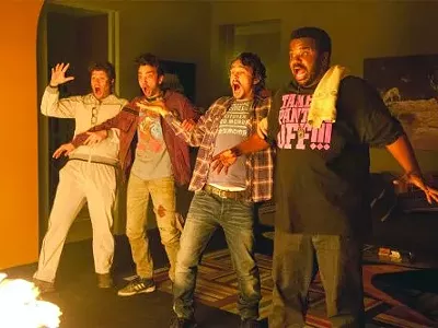 Dude, what did you use to light that bong? Rogan & Co. ride out the rapture at James Franco’s lux party pad.