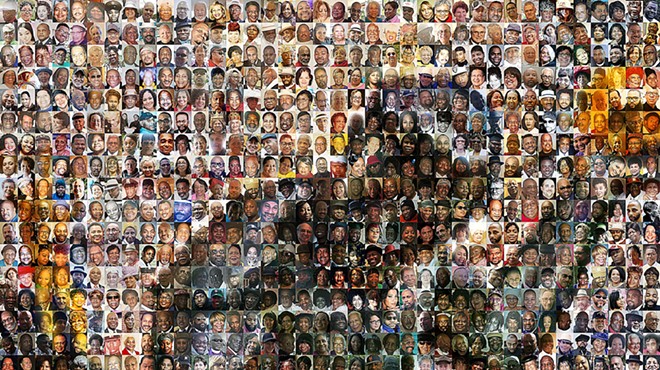 Artist Eric Millikin created this montage from nearly 900 photos representing a majority of the 1,500 Detroiters lost to the virus so far, between March and Aug. 18.