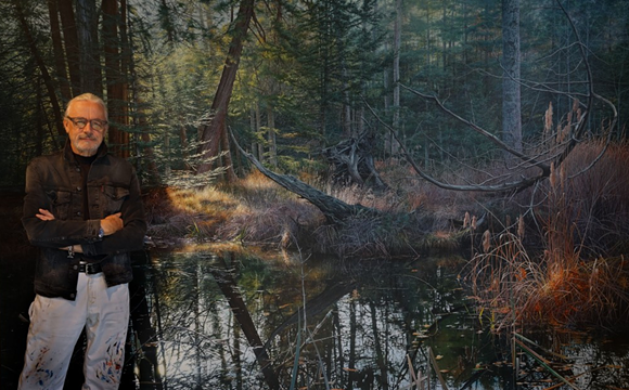 Frits Hoendervanger and his hyperrealistic oil painting, "Autumn's Passage." Hoendervanger is one of ArtPrize's two Detroit finalists. - ArtPrize