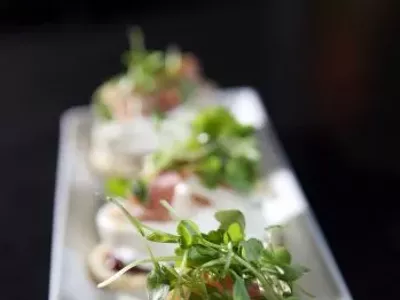 Bruschetta with fig jam, burrata cheese, prosciutto and extra virgin olive oil, from Garage Grill & Fuel Bar in Northville.