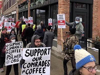 Image: Great Lakes Coffee workers in Detroit go on strike, demand better pay and working conditions