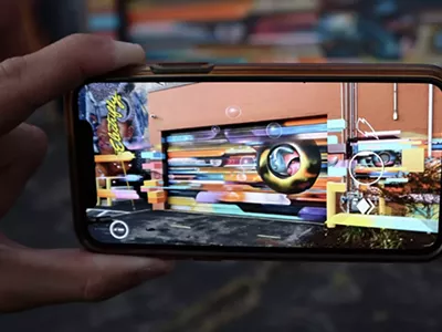 Vyal's "X" being animated on the Electrifly Augmented Reality Art App.