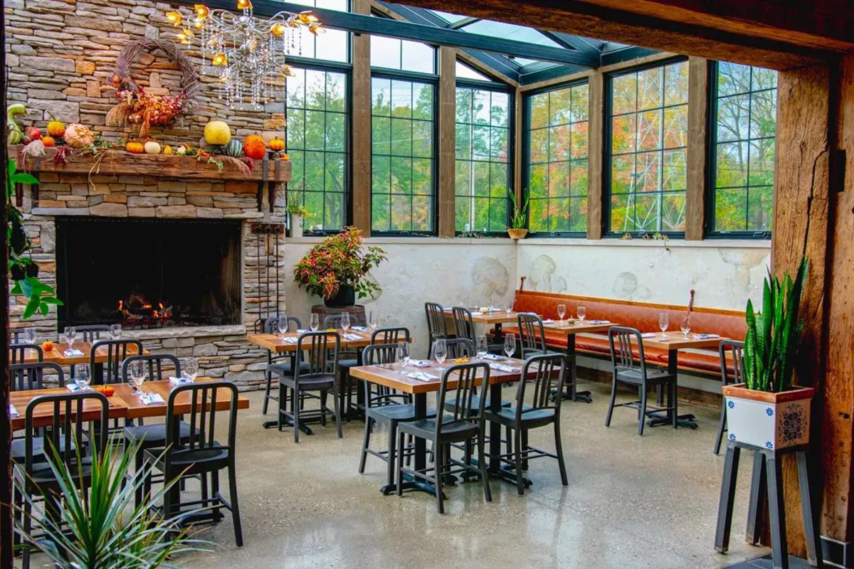 Image: Sylvan Table is a 300-year-old Maine barn reconstructed in a lake-dotted corner of Oakland County.
