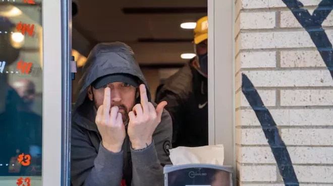 Eminem at the grand opening of his Detroit restaurant, Mom's Spaghetti, in September.