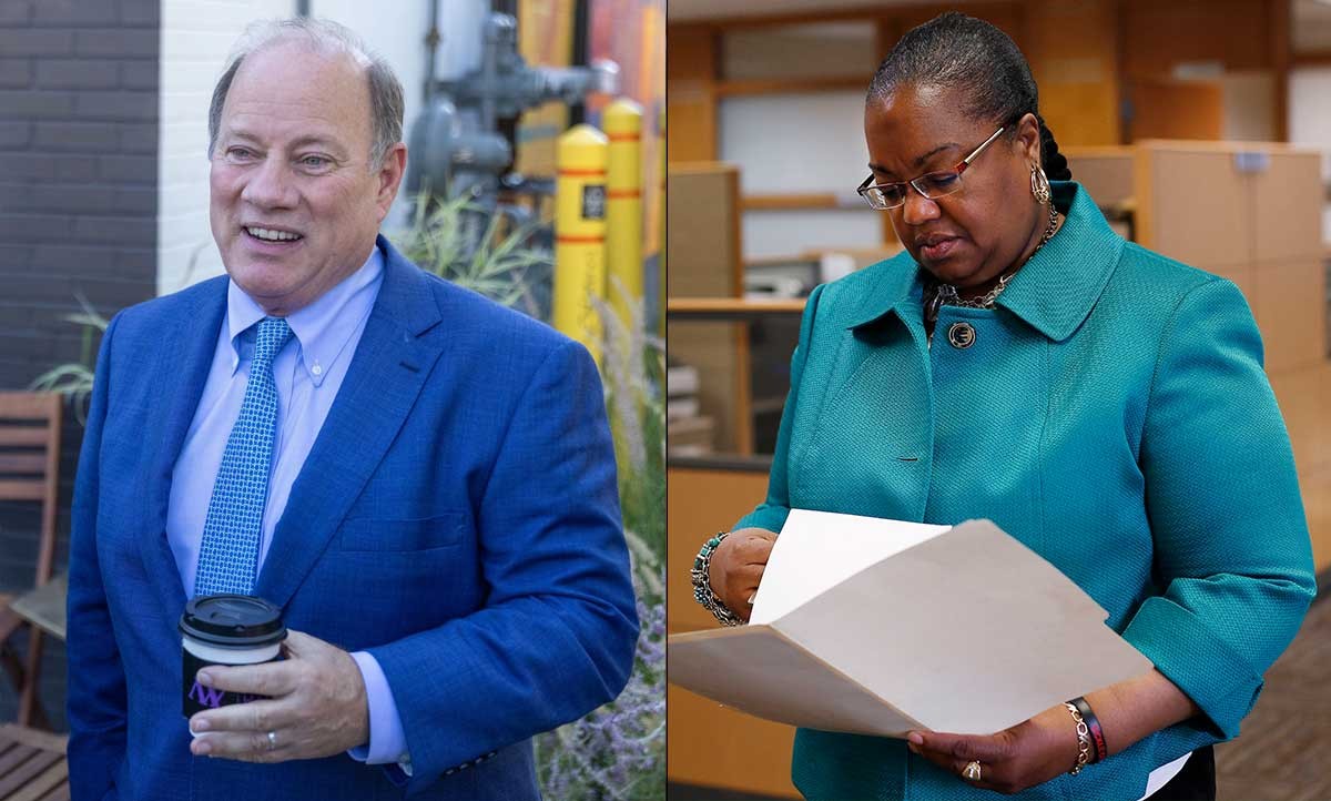 Mayor Mike Duggan, left, and Wayne County Prosecutor Kym Worthy are at odds over a case of disappearing documents.