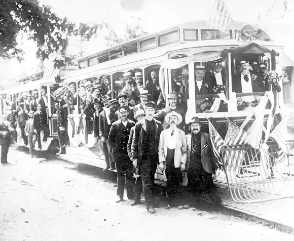 The electrified streetcar was already a feature of Detroit life in the late 19th century, as this publicity photo illustrates. - COURTESY OF THE BURTON HISTORICAL COLLECTION